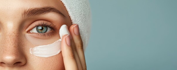 Woman Applying Eye Cream  Beauty Skincare Routine  Close up