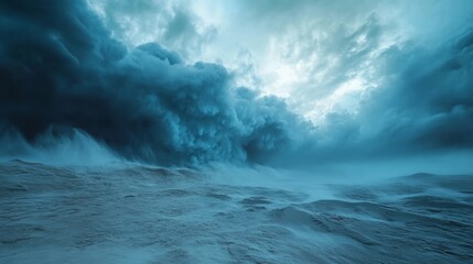 Fototapeta premium Desolate Blue Landscape with Raging Clouds