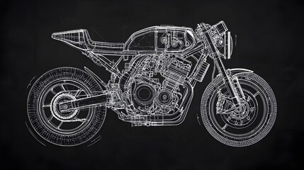 Futuristic Blueprint Wireframe of Innovative Motorcycle Design