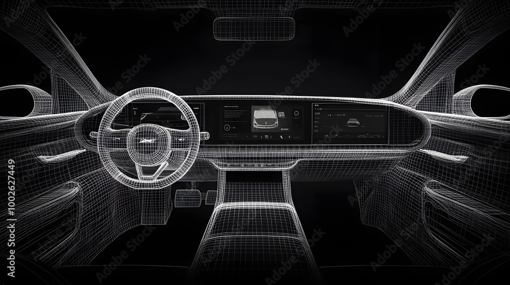 Aufkleber futuristic car dashboard with advanced digital controls and sleek technological design