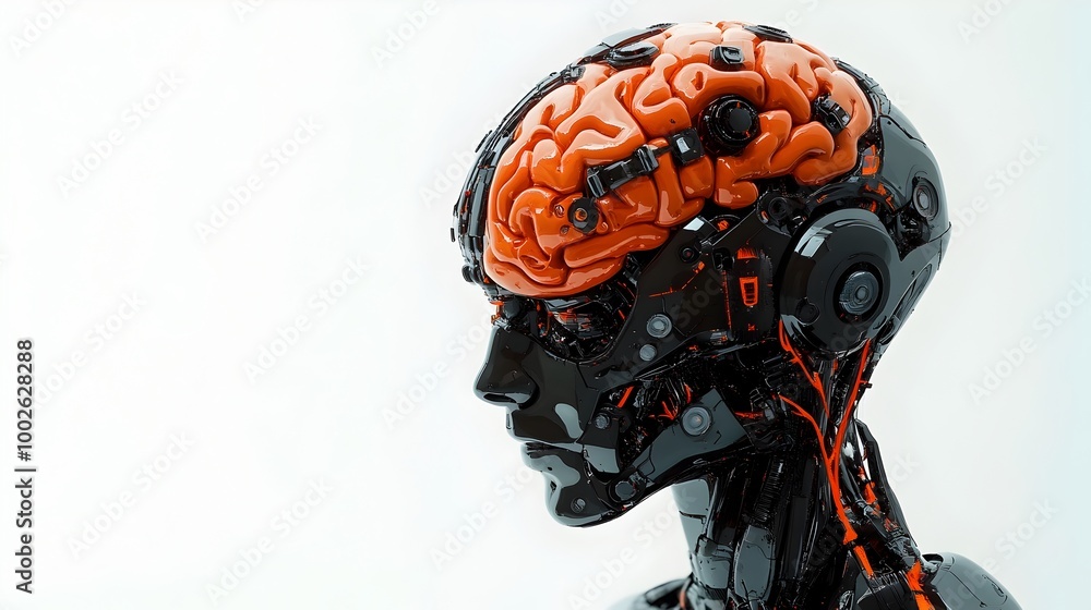 Poster futuristic robotic brain and neural network