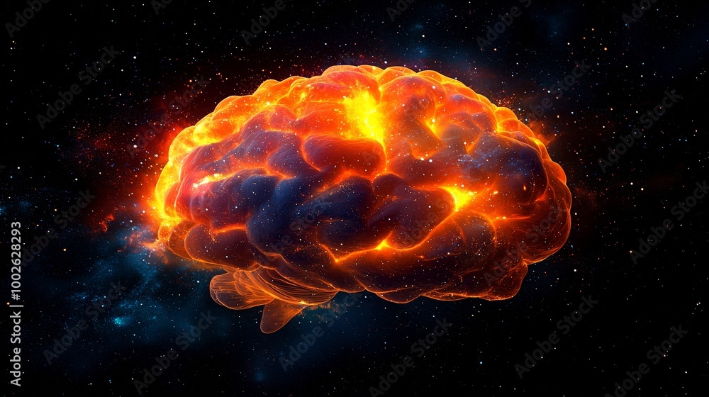 Poster multicolored glowing nebula in complex shape