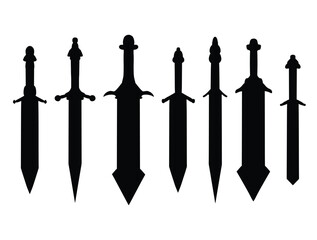 Collection of silhouettes of different medieval and fantasy swords Element Vector 
