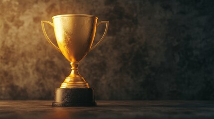 Glowing Golden Trophy Under Spotlight in Dark