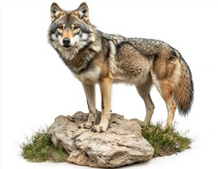 Obraz premium Wolf Standing on Rock with Sharp Focus