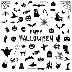 collection of halloween silhouette. Horror set of Halloween sticker sketch set. Set of halloween and magic elements