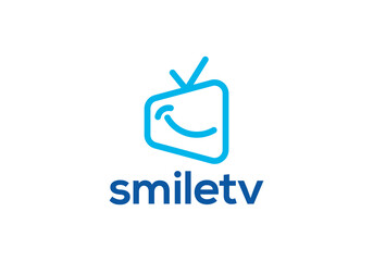 smile television logo. happy kids media technology vector design template