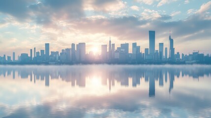 Fototapeta premium Minimal City Skyline with Reflection and Soft Colors