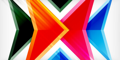 Arrows with 3d effect abstract background. Triangles on light grey backdrop