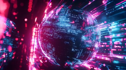 Fototapeta premium Explosive Digital Sphere in Vibrant Futuristic Cosmos