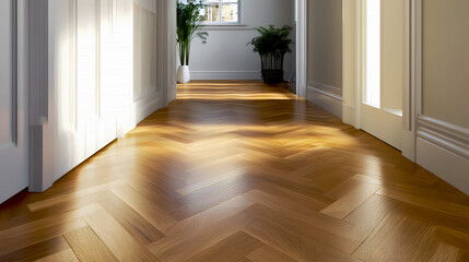 Bright Hallway with Beautiful Oak Parquet Flooring