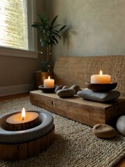 Serene Reiki meditation space with crystals and soft lighting.