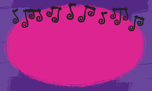 retro grunge toon music notes over magenta ellipse bright vintage musical goth rock concert flyer panel background