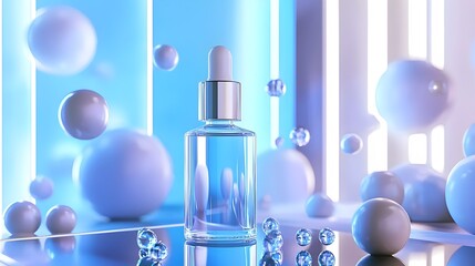 Transparent Liquid Spheres in Minimalist Studio Setting