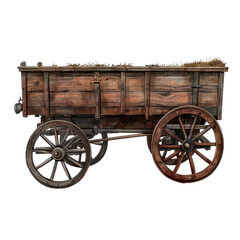Fototapeta premium A rustic wooden cart with large wheels, ideal for agricultural settings or vintage decor.