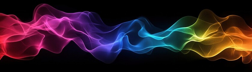 Abstract Rainbow-Colored Waves on Black Background