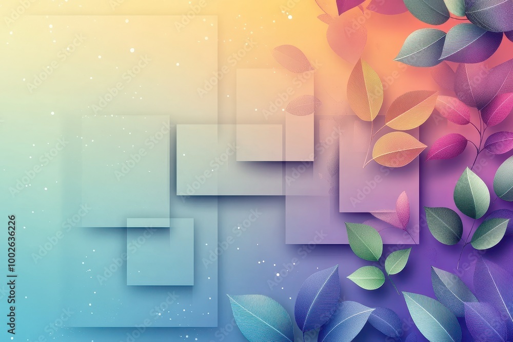 Aufkleber Abstract Colorful Background with Overlapping Squares and Leaves