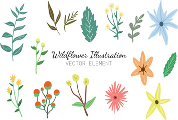 Collection of Watercolor Wildflower Vector Elements