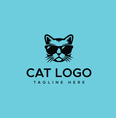 Minimal cat logo vector template.