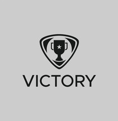 Trophy and Victor Logo Design with Modern illustration Concept 