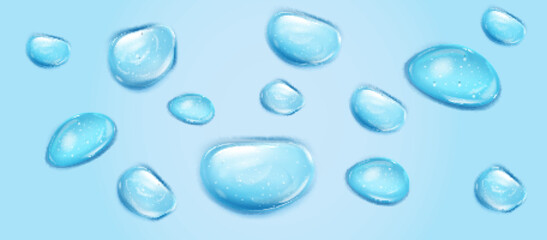 Collagen blue drops. Hyaluronic acid bubbles. Cosmetic serum. Skincare product. Vector illustration
