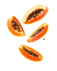 Floating papaya slices create a vibrant tropical display against a pristine backdrop