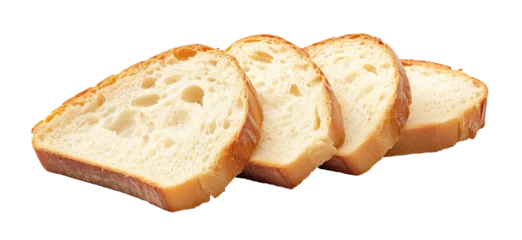 Selbstklebende Fototapeten Artisanal sourdough bread slices showcasing a crusty golden exterior and airy texture © nik_yurginson