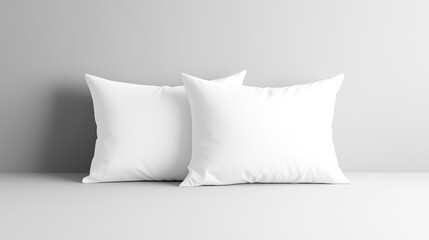Soft white pillows are placed against minimalist gray background, creating serene and inviting atmosphere. Perfect for home decor or relaxation.