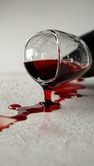Spilled wine on white surface