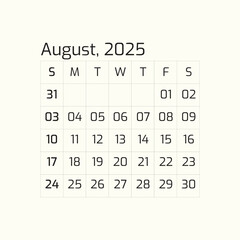 2025 August Year all months calendar Single Page corporate wall 2025 12 months calendar template.