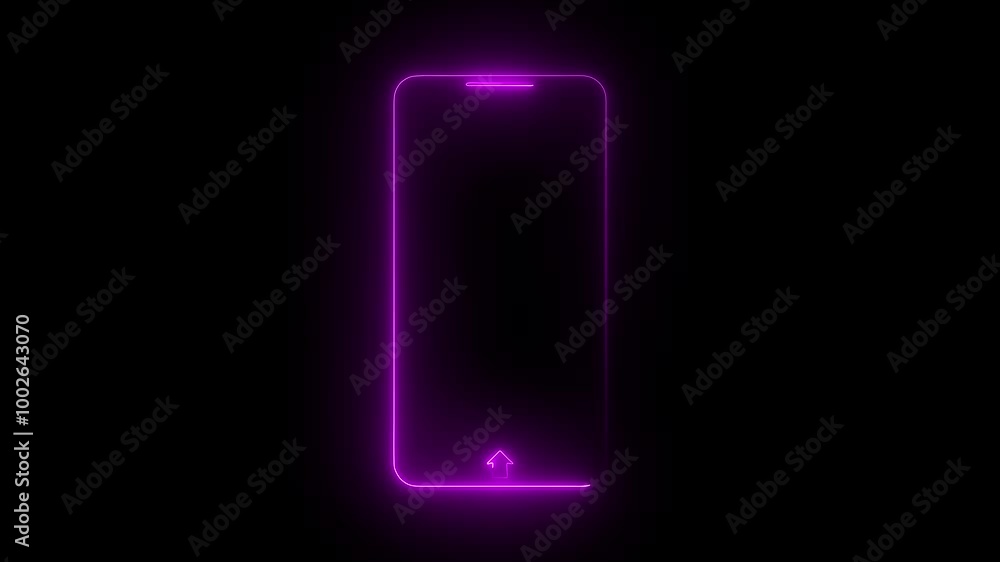 Aufkleber glowing neon line smartphone, mobile phone icon. neon rectangle type mobile frame loop animation. 4k