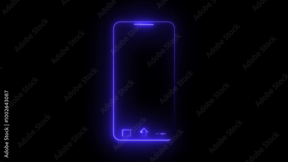 Aufkleber glowing neon line smartphone, mobile phone icon. neon rectangle type mobile frame loop animation. 4k