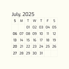 2025 July Year all months calendar Single Page corporate wall 2025 12 months calendar template.
