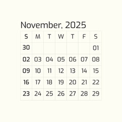2025 November Year all months calendar Single Page corporate wall 2025 12 months calendar template, Nov.