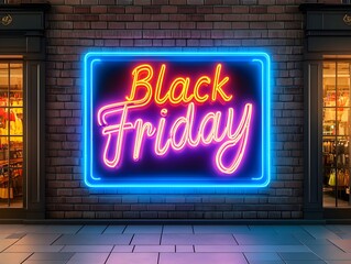 Vintage Neon Black Friday Sign in Nostalgic Shopping District.