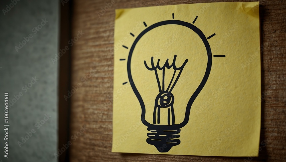 Poster sticky note with a drawn lightbulb symbolizing an idea.