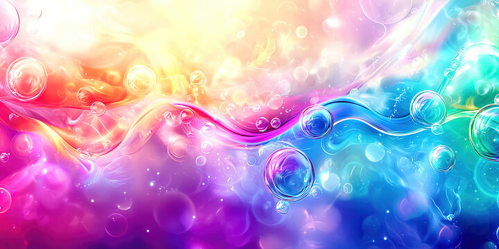 A colorful, swirling background with many bubbles of different sizes