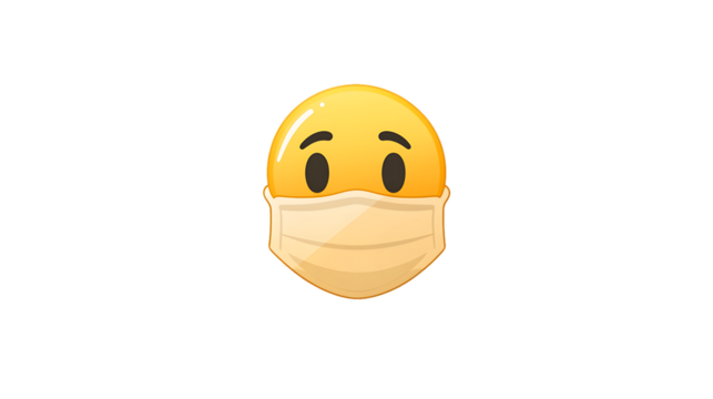 3D smiling yellow face emoticon with a face mask on