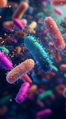 Fototapeta premium A colorful array of bacteria floating in an animated, dynamic background
