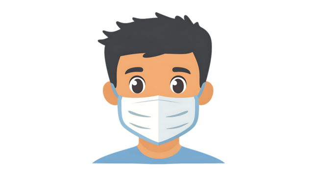 3D cartoon character with a friendly yellow face wearing a mask