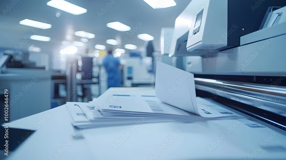 Poster smooth feeding of white paper through high-tech digital printers for efficient office