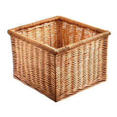 empty square wicker basket isolated on transparent or white background 
