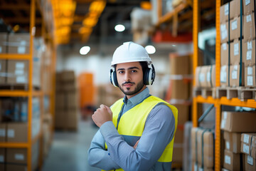 Arab engineer in warehouse