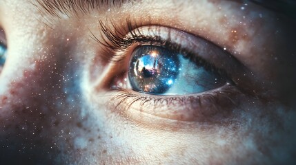 Naklejka premium Cosmic Gaze:Imagination Swirling Within the Universe of the Mind