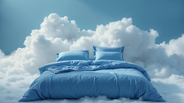 A bed among blue clouds.