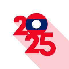 2025 banner with Laos flag inside. Vector illustration.