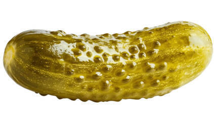 Close-up of a shiny pickle showcasing its fresh texture on a bright backdrop