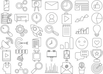 Digital marketing icon set for logo and T-Shirt. Thin line art editable stroke.