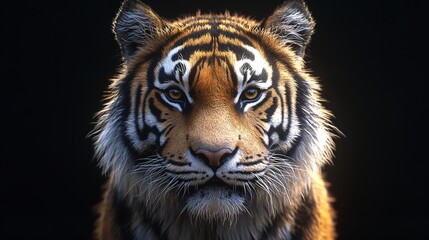 Fototapeta premium Close-up of a Siberian tiger's face under studio lights