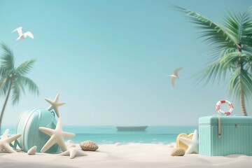 Obraz premium A blue suitcase with a red